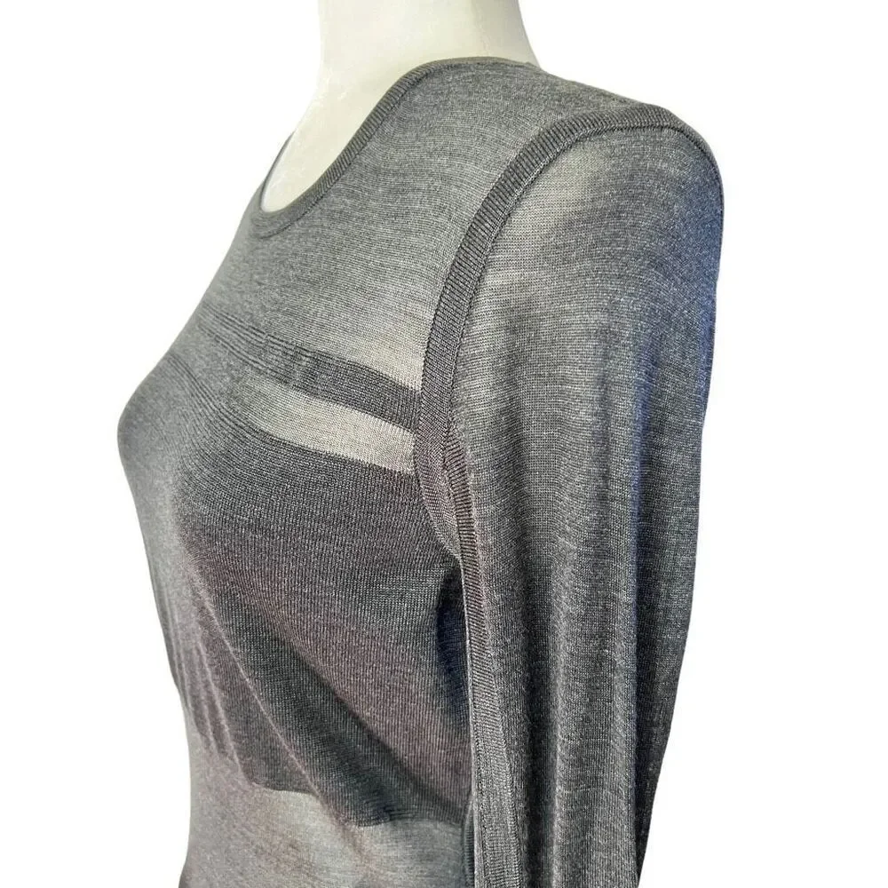 Jason Wu Light Knit Silk Top Size Large Gray Long-Sleeve Elbow Cut Wu Collection